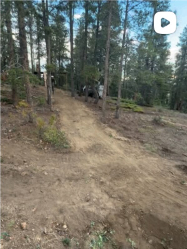 Fresh bench cut through the pines. New berms breaking in nicely after the dig day.
